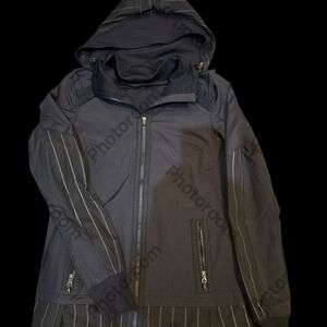 Lululemon Black Hooded Jacket with Pinstripe Detail
